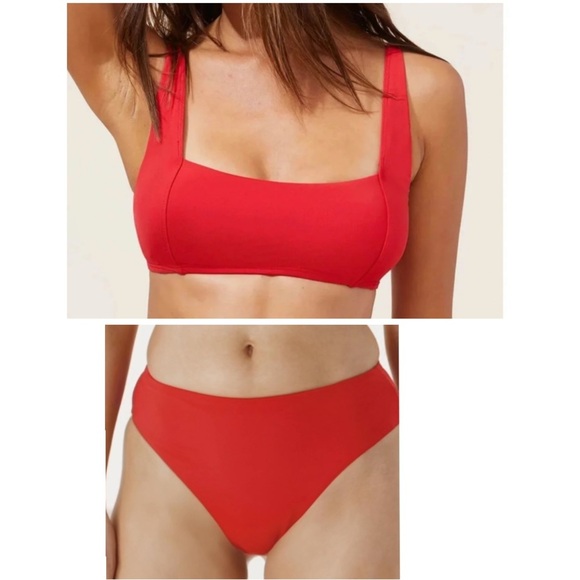 Andie Bikini Set Havana Top 90s High Waisted Bottom Cherry Red size XS NWT - Picture 1 of 9
